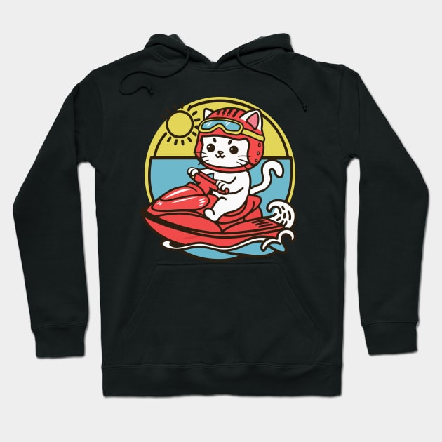 Cute Cat Jet Skiing Summer Gift Hoodie by GrafiqueDynasty